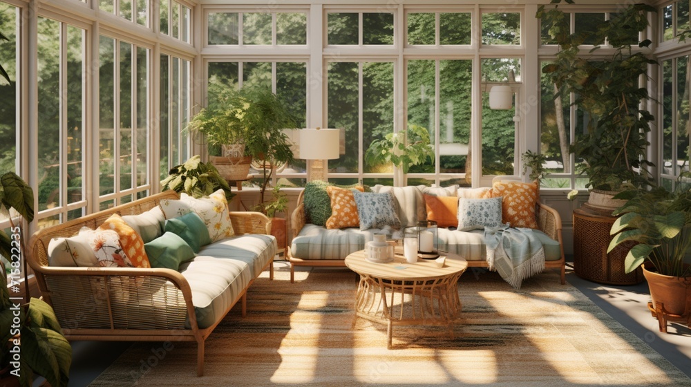 Inviting Traditional Elegance: A Cozy Sunroom Infused with Timeless Charm - AI-Generative