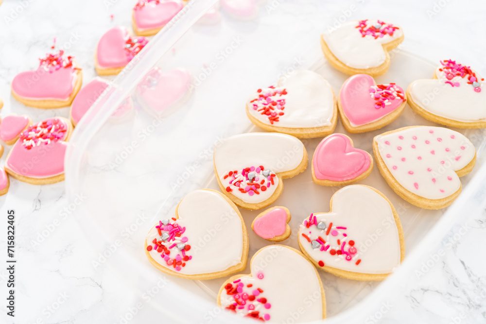 Heart-shaped sugar cookies with royal icing Heart-shaped sugar cookies with royal icing