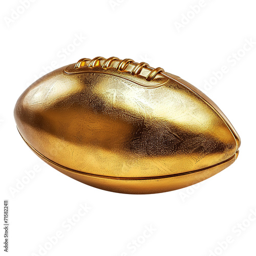 Golden american football ball in transparent background. Generative AI.