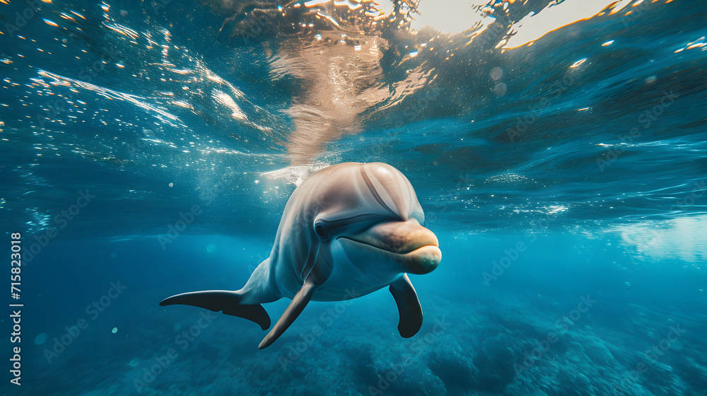 Fototapeta premium Close up picture of a dolphin swimming in the ocean