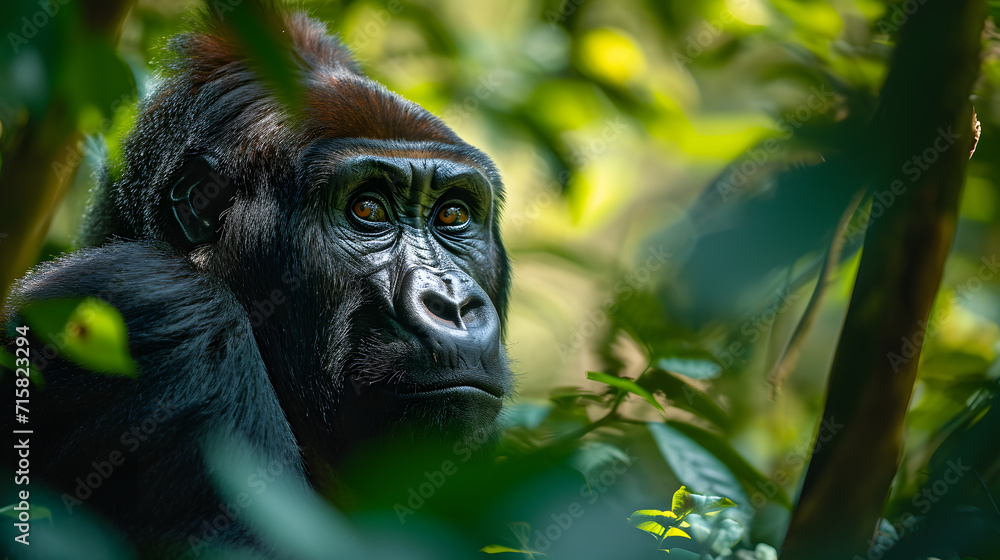 Close up portrait of a silver back gorillas face