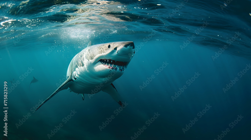 Naklejka premium great white shark in the ocean