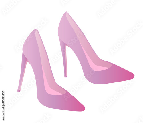 Concept Cartoon medieval heels shoes. Pink pumps, classic glamorous shoes on a white background. Vector illustration.