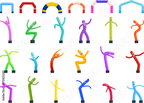 Inflatable advertising icons set cartoon vector. Start archway. Sport event
