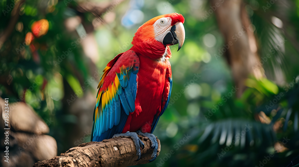 Close up portrait of a macaw on a branch in the wild