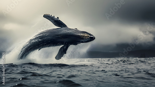 humpback whale jumping out of the water, beautiful picture of a whale