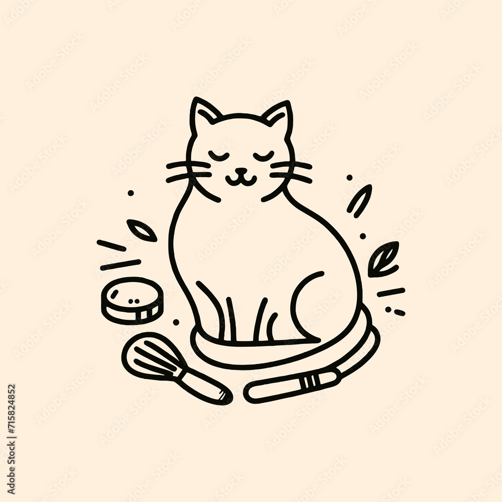 Adorable Cute Cat Sitting Pose Vector Line Drawing Illustration Adorable Cute Cat Sitting Pose Vector Line Drawing Illustration