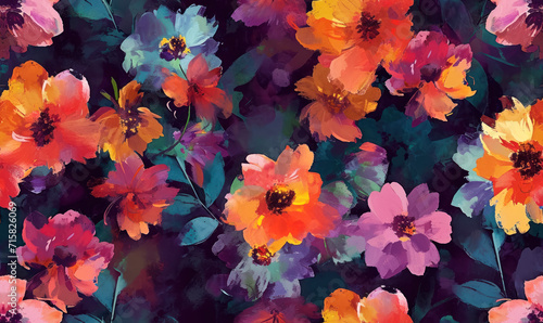 burst of colorful flowers in impressionist style