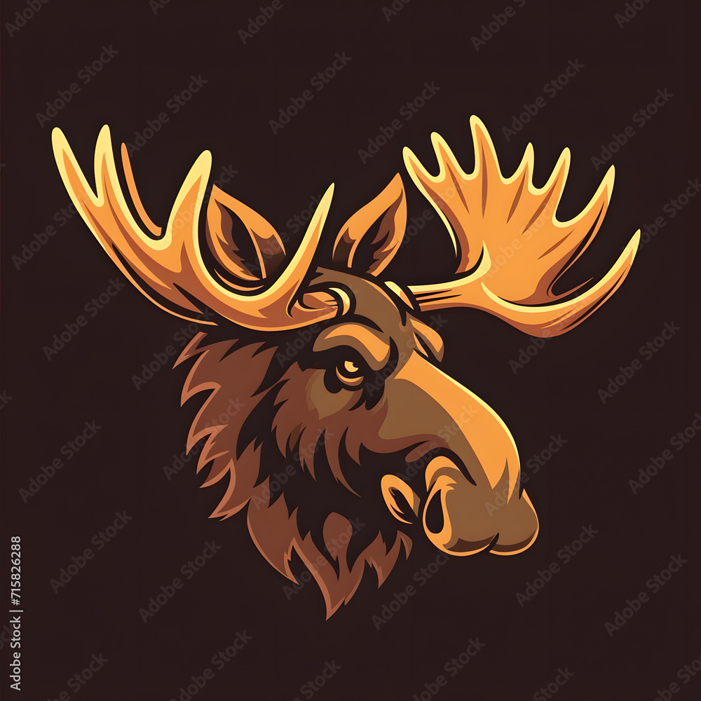 Moose Logo Illustration Concept, Brown Background