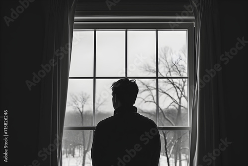 Silhouetted Figure Contemplating by an Open Window