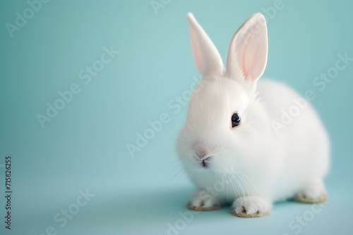 Easter Celebration with an Adorable White Bunny on Soft Blue Background © AiHRG Design