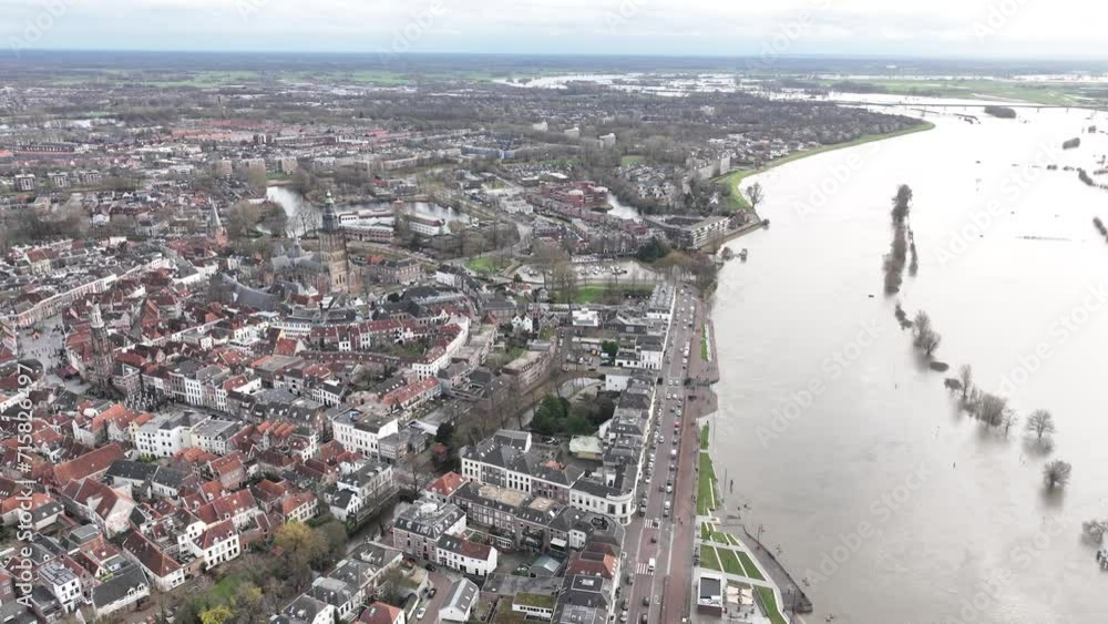 City center downtown of Zutphen urban city view, located along the river Ijssel in Gelderland, the Netherlands. Birds eye aerial overview. City center downtown of Zutphen urban city view, located along the river Ijssel in Gelderland, the Netherlands. Birds eye aerial overview.
