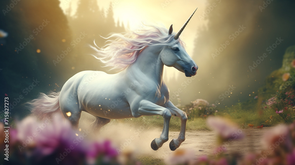 side view of a unicorn running, cinematic scene, profile view of unicorn created with Generative Ai side view of a unicorn running, cinematic scene, profile view of unicorn created with Generative Ai