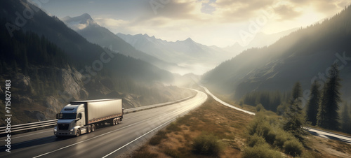 A refrigerated trucks traverses a scenic highway