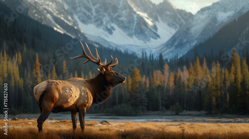 bull elk in the mountains photo