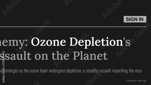 Term 'Ozone depletion' highlighted on FAKE headlines news publications. Titles on black background. Can be used for editorial AND non editorial content as everything is 100% fake photo