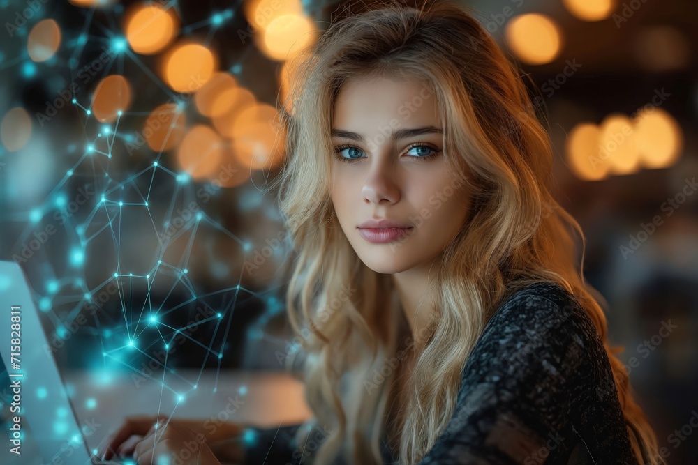 woman with AI technology around her. brainstorms come up with new ideas created by AI woman with AI technology around her. brainstorms come up with new ideas created by AI