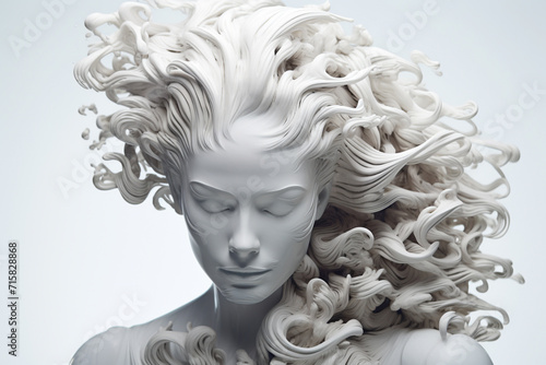 States of mind, fine art, beauty, make-up and fashion concept. Beautiful white woman abstract and surreal portrait silhouette made of white waves. Pure and bright background