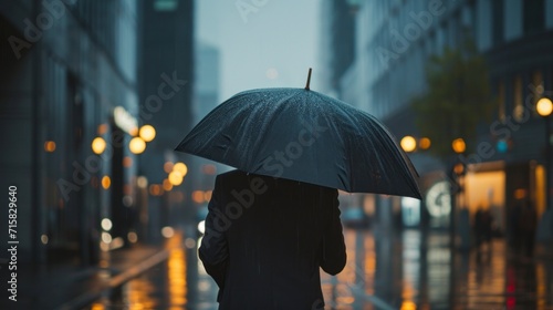 man in a suit with a black umbrella