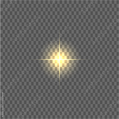Sparkling star, vector glowing star light effect. Glitter magic star sparks on transparent background.