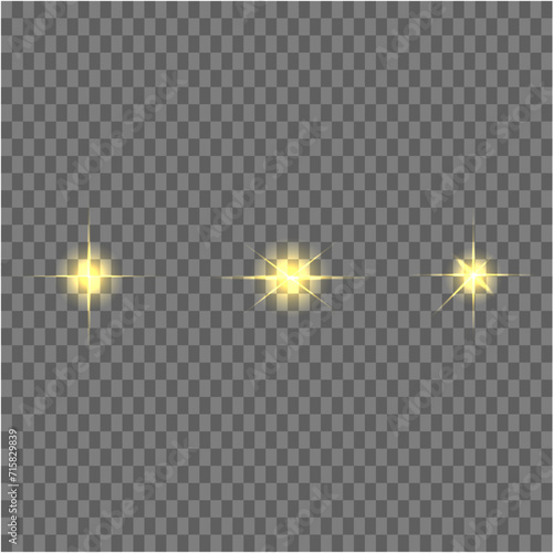 The yellow light of the sun, the flash of a star. Soft, glow transparent rays. Vector design element on isolated background.