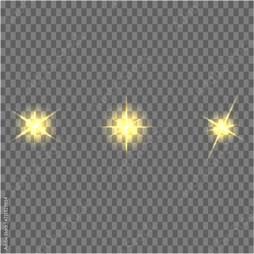 The yellow light of the sun, the flash of a star. Soft, glow transparent rays. Vector design element on isolated background.