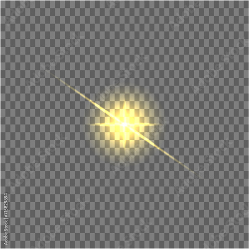 The yellow light of the sun, the flash of a star. Soft, glow transparent rays. Vector design element on isolated background.