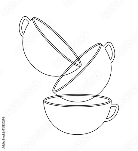 contour tea and coffee cups on white background