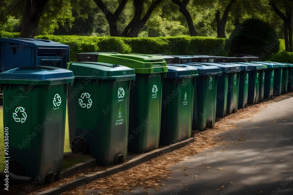 Green recycling bin outside the park. Green recycling bin outside the park.