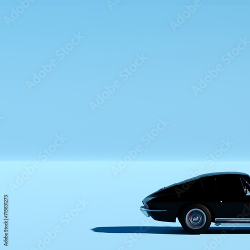 american muscle car background, black c2 1963 isolated on a blue background, side view, america car, 4k Square