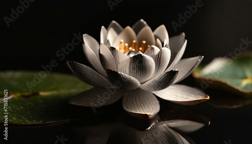 Biały kwiat lotosu 3D, ciemne tło © Monika
