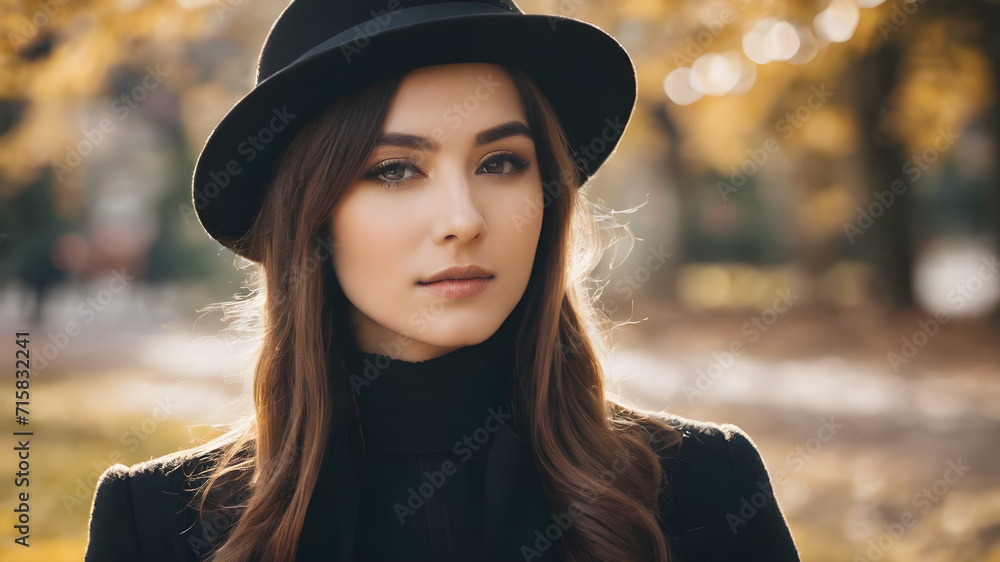 A beauty woman wear a hat with fashionable outdoor A beauty woman wear a hat with fashionable outdoor