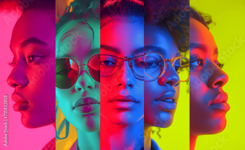 Collage of young people in neon colors.