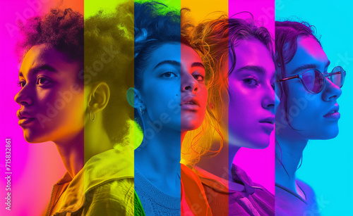 Collage of young people in neon colors. © Curioso.Photography