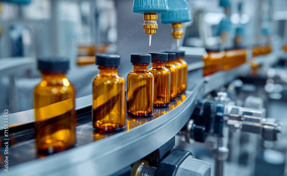 Medical vials on production line at pharmaceutical factory. Medical vials on production line at pharmaceutical factory.