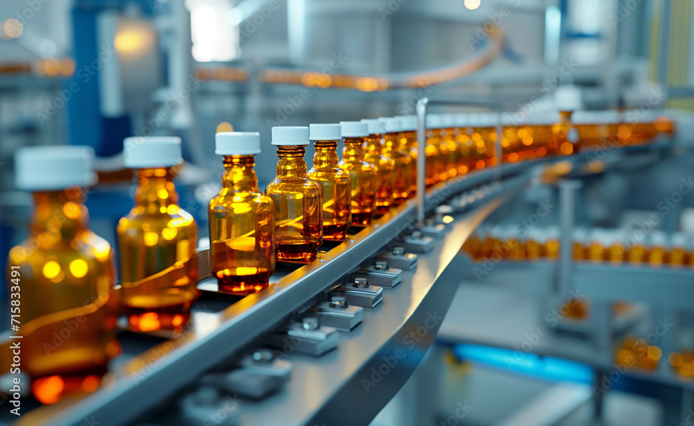 Medical vials on production line at pharmaceutical factory. Medical vials on production line at pharmaceutical factory.