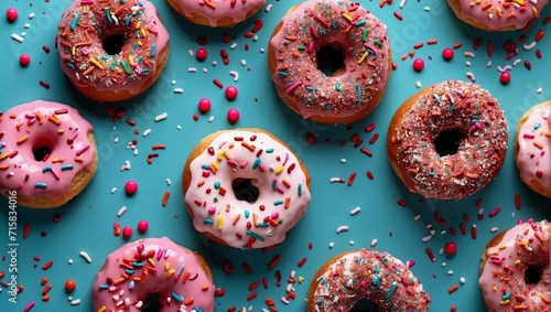 Delicious donuts. Unhealthy diet and junk food concept. Bad nutrition idea. Copy space.