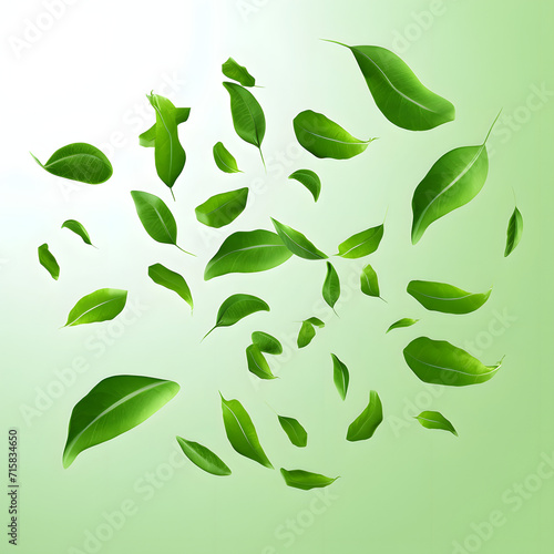 Green leaves movement falling flow 3d rendering illustration background png file