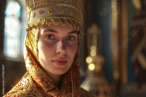 russian woman in russian orthodox church praying