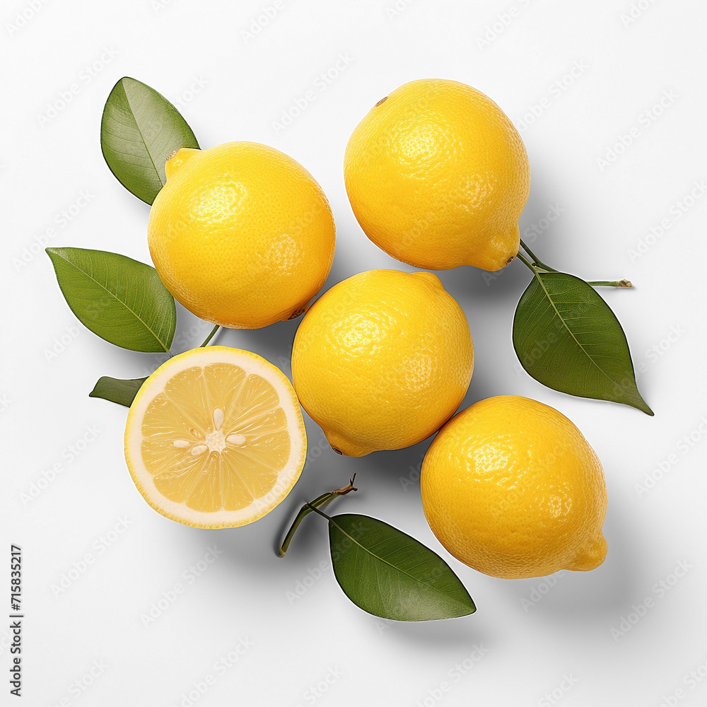 fresh yellow lemon and leaves