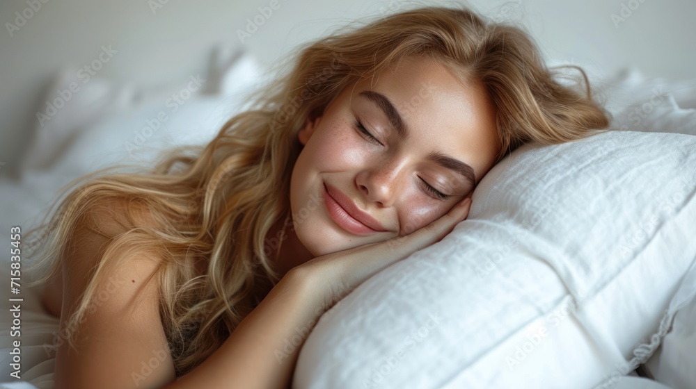 Fototapeta premium Woman Resting in Bed With Closed Eyes
