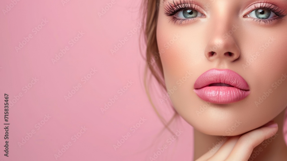 Close Up of Womans Face on Pink Background Close Up of Womans Face on Pink Background