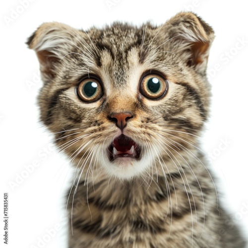 scared and shocked spotted cat with wide open eyes and mouth