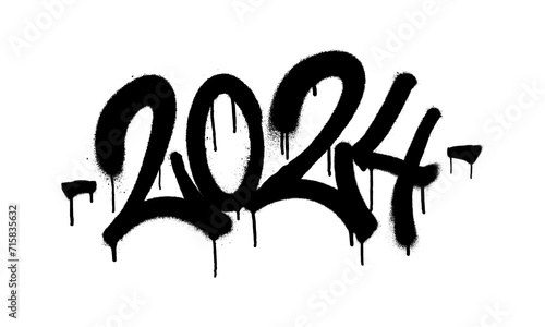 Sprayed 2024 tag gfont graffiti with overspray in black over white. Vector illustration. photo
