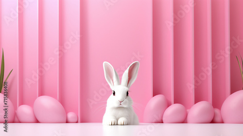 White easter bunny ears on a pink and minimalist background 