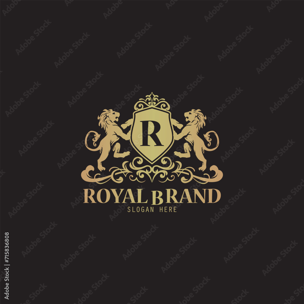Royal King crown logo design, crest logo, King Lion logo vector.
Royal King crown logo design, crest logo, King Lion logo vector.