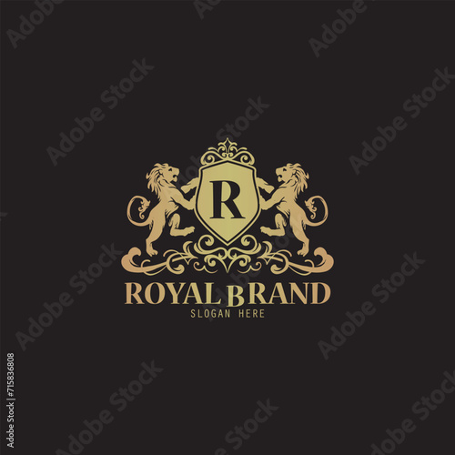 Royal King crown logo design, crest logo, King Lion logo vector.
