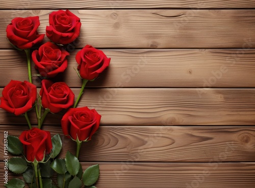 Bouquet red roses on a wooden background
