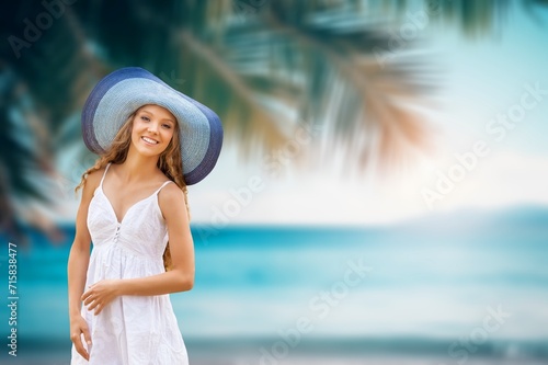 Woman tourist have fun on the tropical beach,