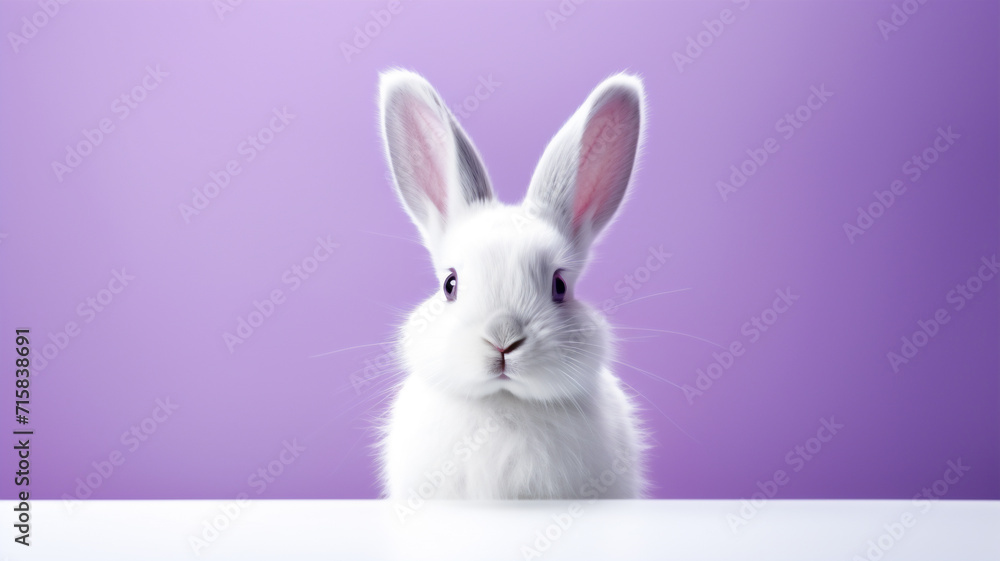 Obraz premium White easter bunny ears on a purple and minimalist background 